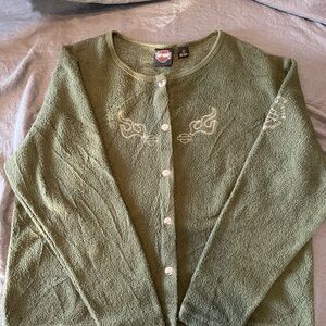 Rare Vintage 90s Harley-Davidson Olive Green Women's Cardigan